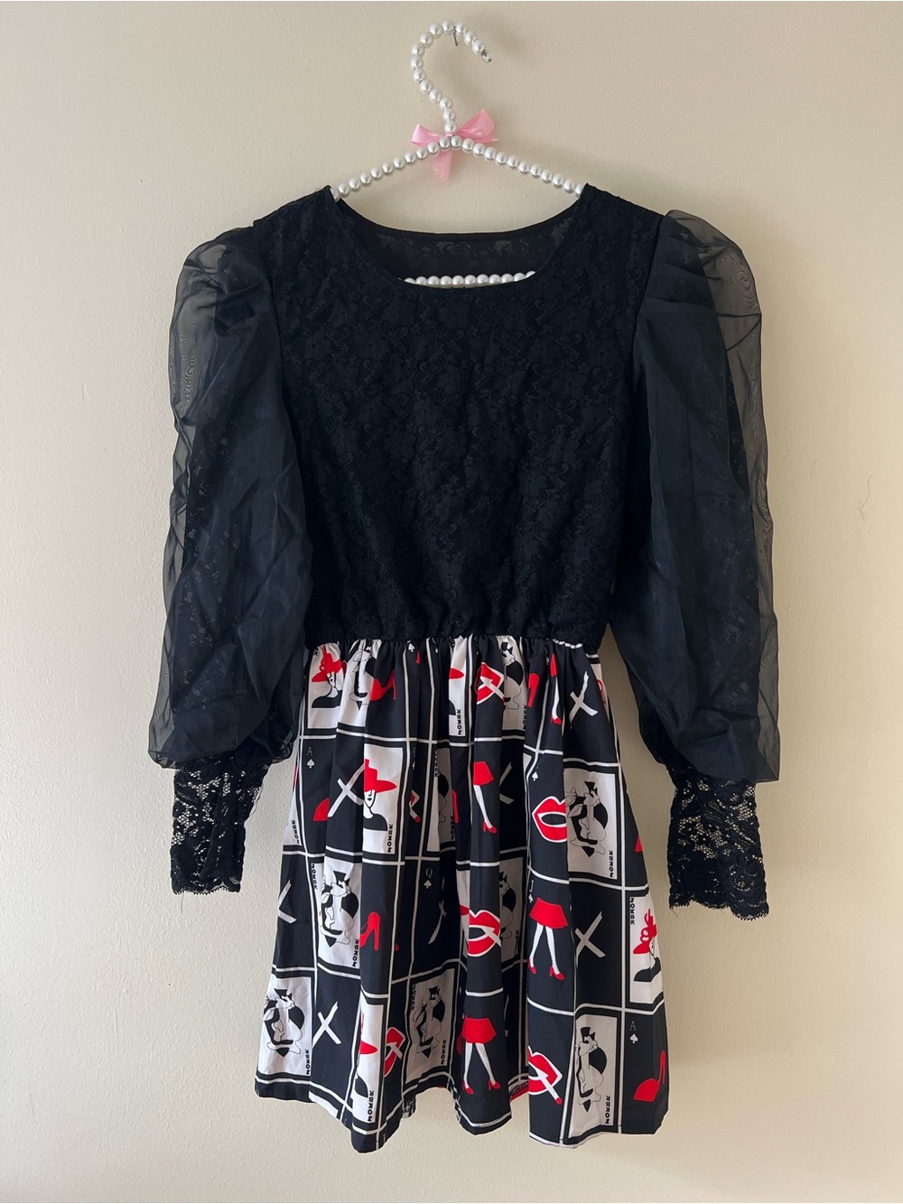 Womenβs Black Lace & Patterned Skirt Dress